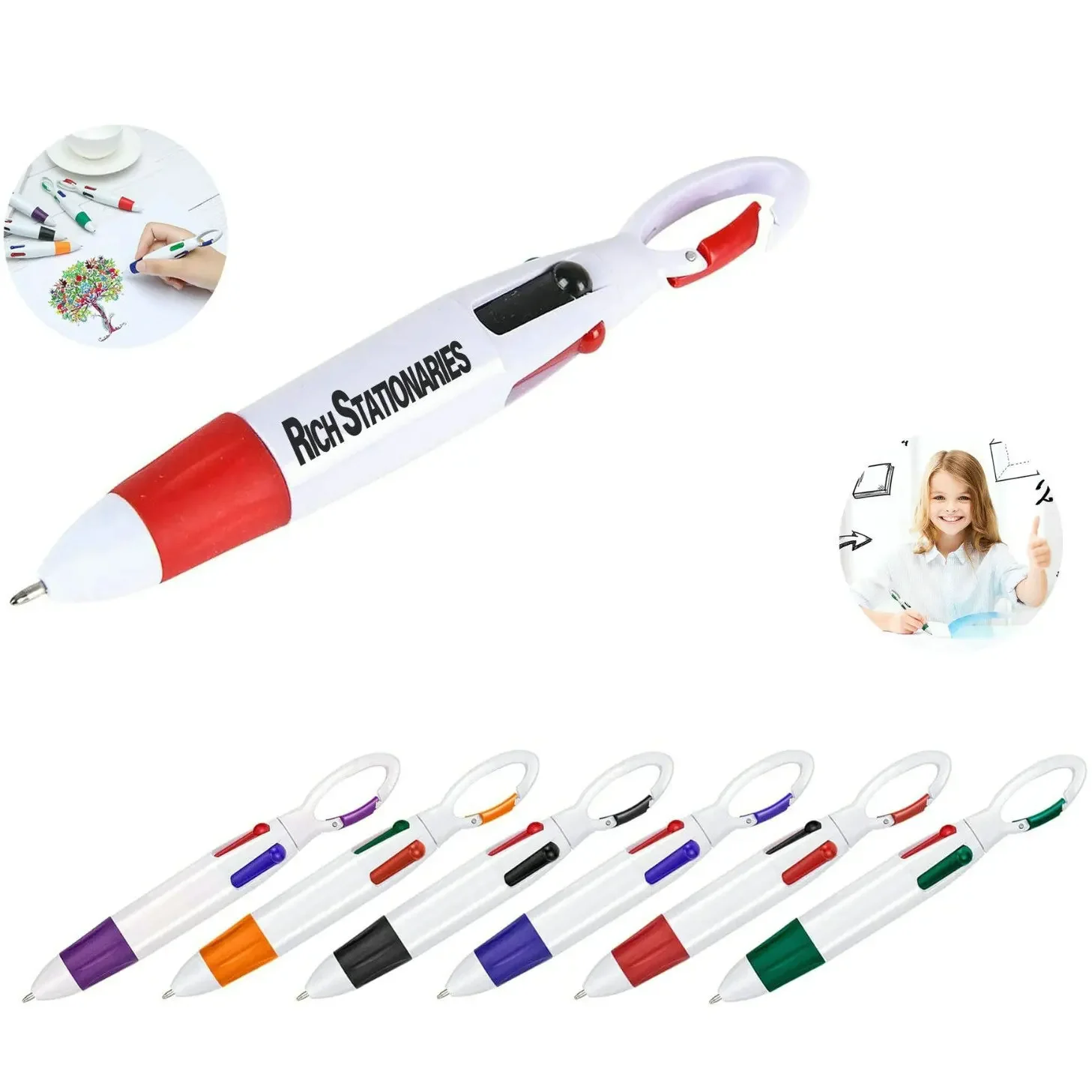 100pcs Free Custom LOGO Portable Pocket Pen 4-colors Jumping Ballpoint Pen with Buckle Business Gift Pens