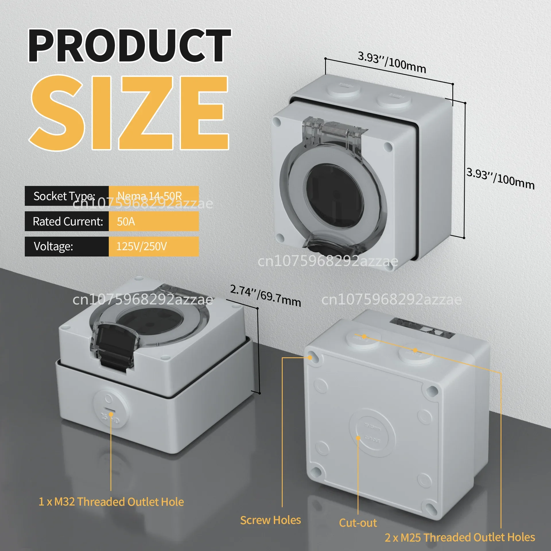 POP-2-50A Hot-selling American-style 50A Waterproof Power Socket 14-50R Car Charging Socket