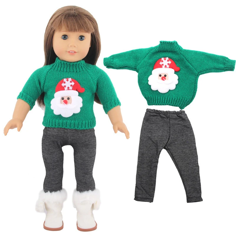 Conjunto de suéter/calça/vestido de bonecas americanas de 18 polegadas para 45cm, acessórios de roupas de brinquedo de bebê, roupa de natal, presentes de festival