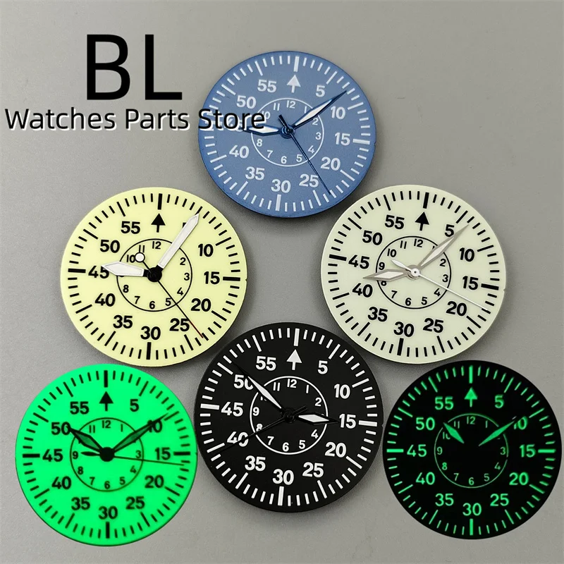 BLIGER 29mm Pilot Watch Dial Hand Set With Full C3 Green Luminous Creamy Black Blue Color For NH35 NH36  ETA PT5000 Movements