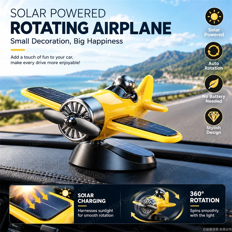 Car dashboard decoration, airplane model, solar light sensing, rotating airplane, car interior, rotating car parts