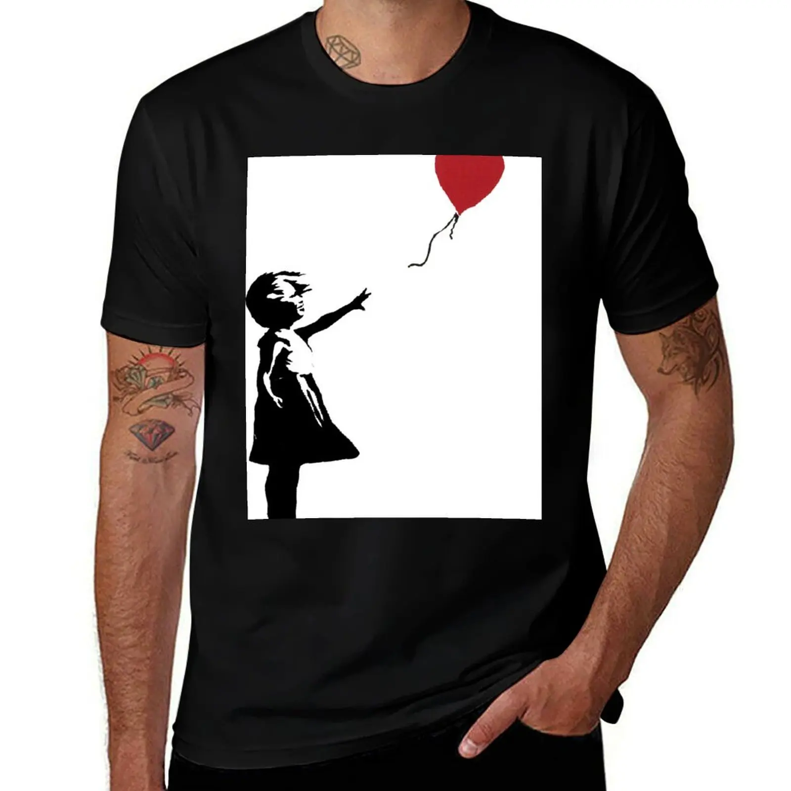 Banksy - Girl With Balloon T-Shirt t shirts for man cotton soft T-Shirt