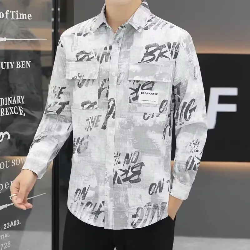 

New Men's Casual Loose irt Trendy Design Autumn Faionable All-Match Outerwear Stand Fit Long Sve Anti-Wrinkle Polye...