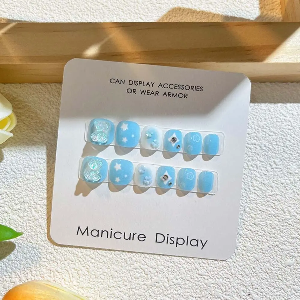 

Flower Children False Nails Bears Full Cover Nail Art Tips Fake Nail Extension Manicure Material Short Square Shaped