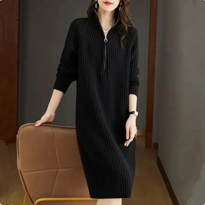 

Knee Length Pullovers Dark Blue Y2K Sweaters Jumpers Women Oversize Thickened Urban Wool Feel Basictops Bottoming Tunic Harajuku