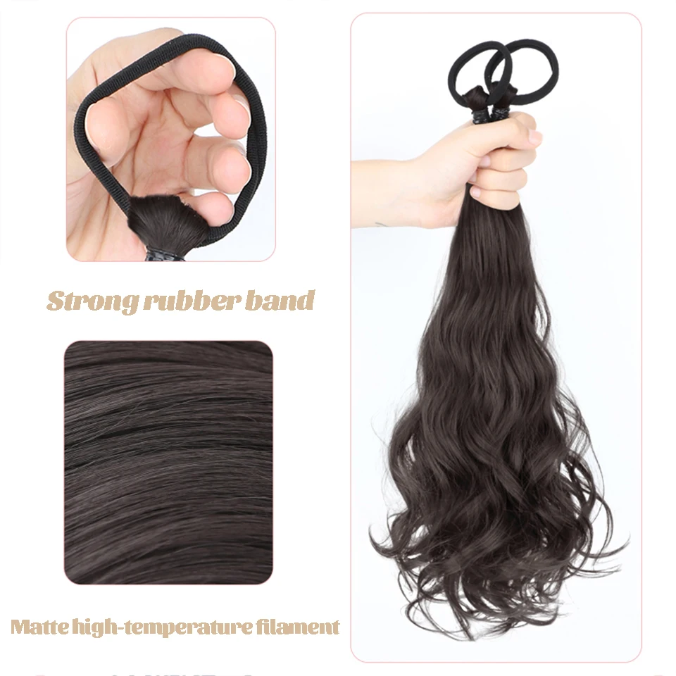 LM Synthetic Long Wavy Braided Ponytail Hair Extensions for Women Black Brown Pony Tail with Hair Rope High Temperature Fiber