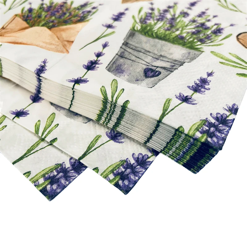 20pcs/Pack of 2 Layers soft square vintage flowers Cocktail Tissue Lavender print Disposable Party Decorations Colorful Napkins