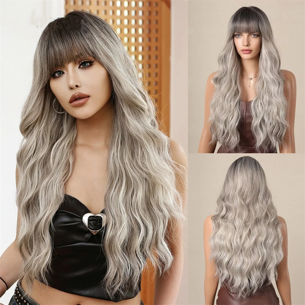 Allbell Magique Blaue Haarperücke mit Pony, lange gewellte synthetische Perücke, babyblaue lockige Perücke für Frauen, täglicher Partygebrauch, hitzebeständig – Detail 19