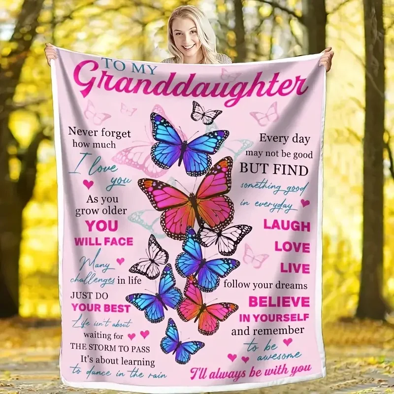 3D Printed Blanket Grandmother To Granddaughter Letter To Express Love Gift Flannel Blanket Cozy Soft Bed Sofa Living Room Cover