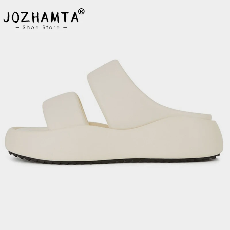 JOZHAMTA Size 35-40 Wedges Sandals Women Real Leather Summer 2023 High Heels Shoes Woman Slippers New Fashion Platform Slides