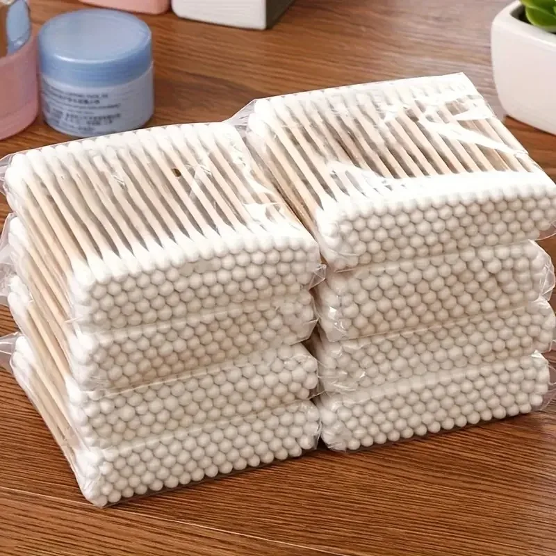 500pcs Bamboo Double-Ended Cotton Swabs - Gentle for Ears & Makeup, Unscented Disposable Ear Cleaning Cotton Swab Lip Tint