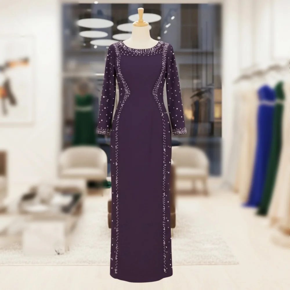 Personalizado glitter o-pescoço em linha reta vestidos longos clássicos vestidos de noite femininos sob medida ocasião elegante vestido de festa