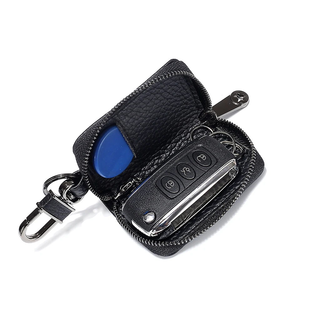 Car Key Bag Men's Mini Men's and Women's Couple Leather Zipper Key Bag Simple Small and Easy to Carry Black Red Blue Green