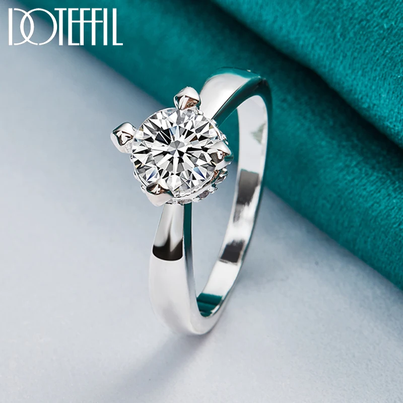 DOTEFFIL 925 Sterling Silver Four Claws AAA Zircon Ring For Woman Fashion Wedding Engagement Party Gift Charm Jewelry