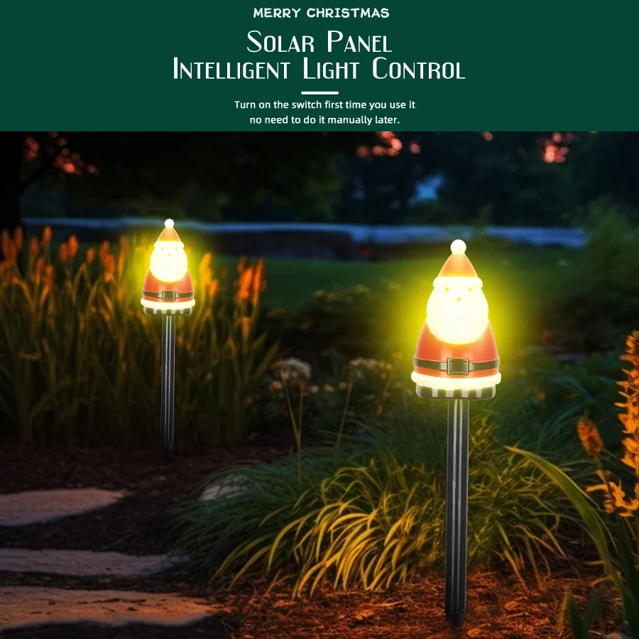 2024 Christmas Solar Stake Lights Waterproof Battery Santa Claus Lawn Lights Pathway Christmas Decorations LED Lights Lawn Lamp