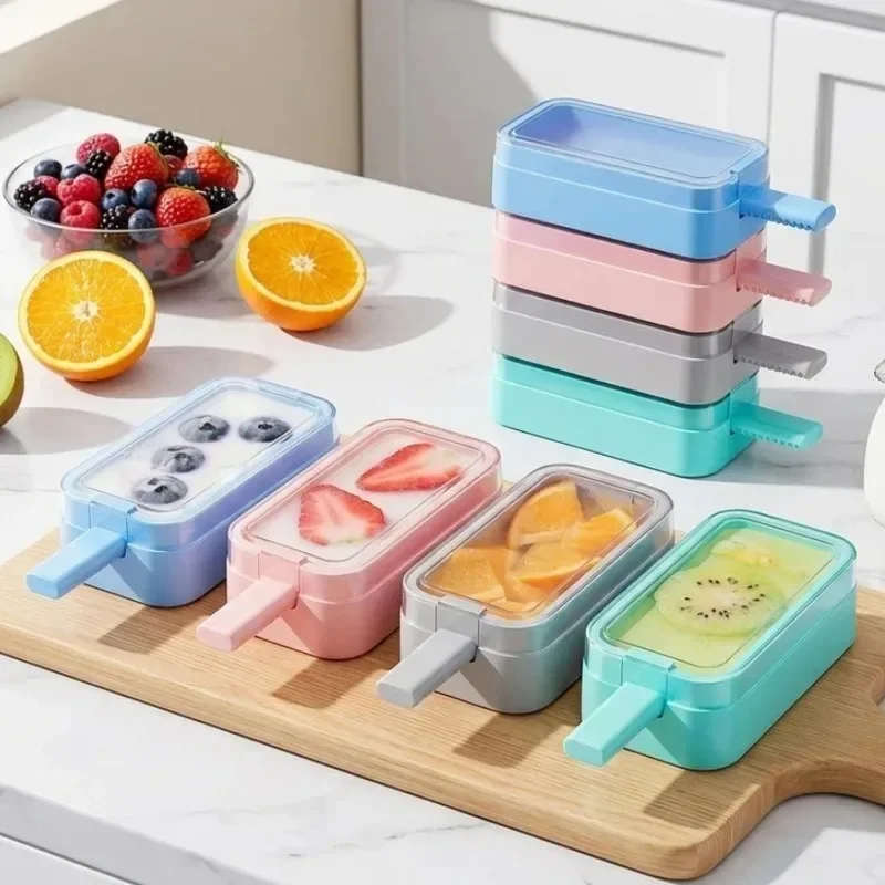 Newest Silicone Popsicles Mold with Lid and Sticks Reusable Easy Demoulding Homemade Ice Cream Maker Tool for Juice Yogurt Fruit