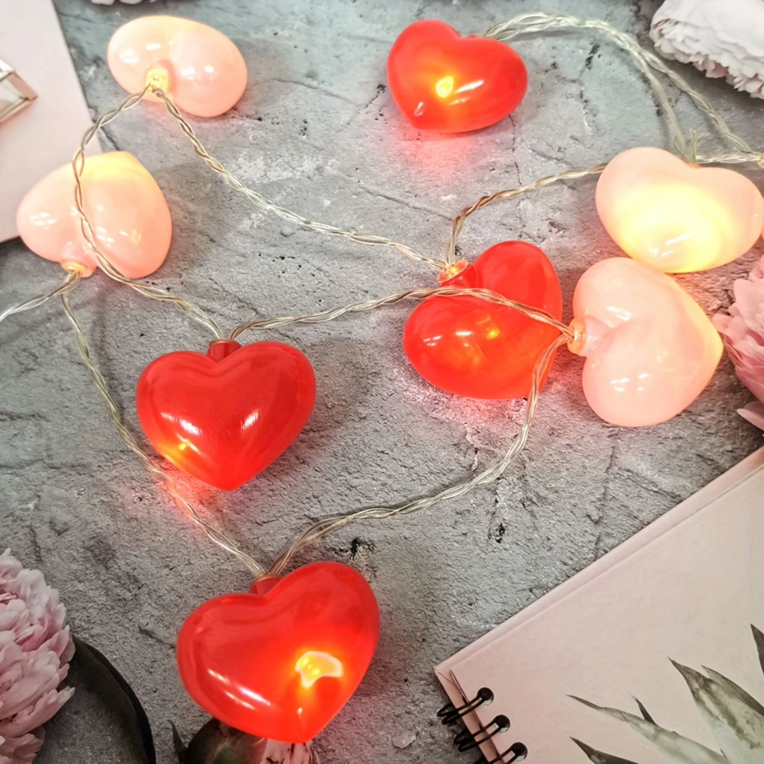 Cadena de luz de amor roja y Rosa romántica acogedora con 20 LED para decoración de boda de cumpleaños, luz de noche pequeña perfecta para dormitorio