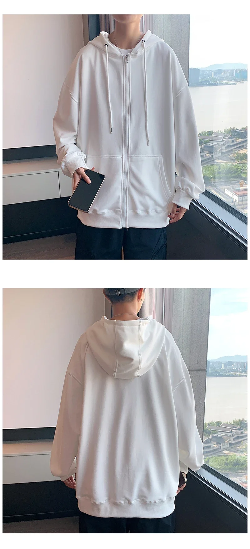 Herren trend ige Hoodie Cardigan Herbst Kapuze Sweatshirt einfarbige klassische Jacke Langarm Reiß verschluss Mantel lässige Herren bekleidung – Detail 4