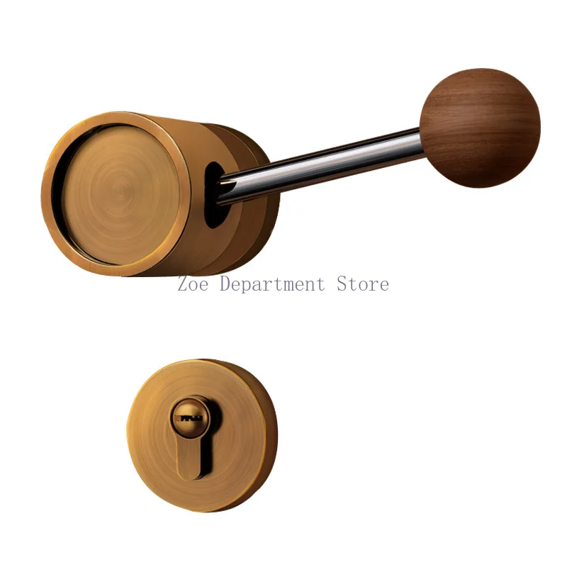 Black Walnut Silent Magnetic Door Lock Retro Wind Handle Chinese Style Wooden Bedroom Interior Door Knob for Home