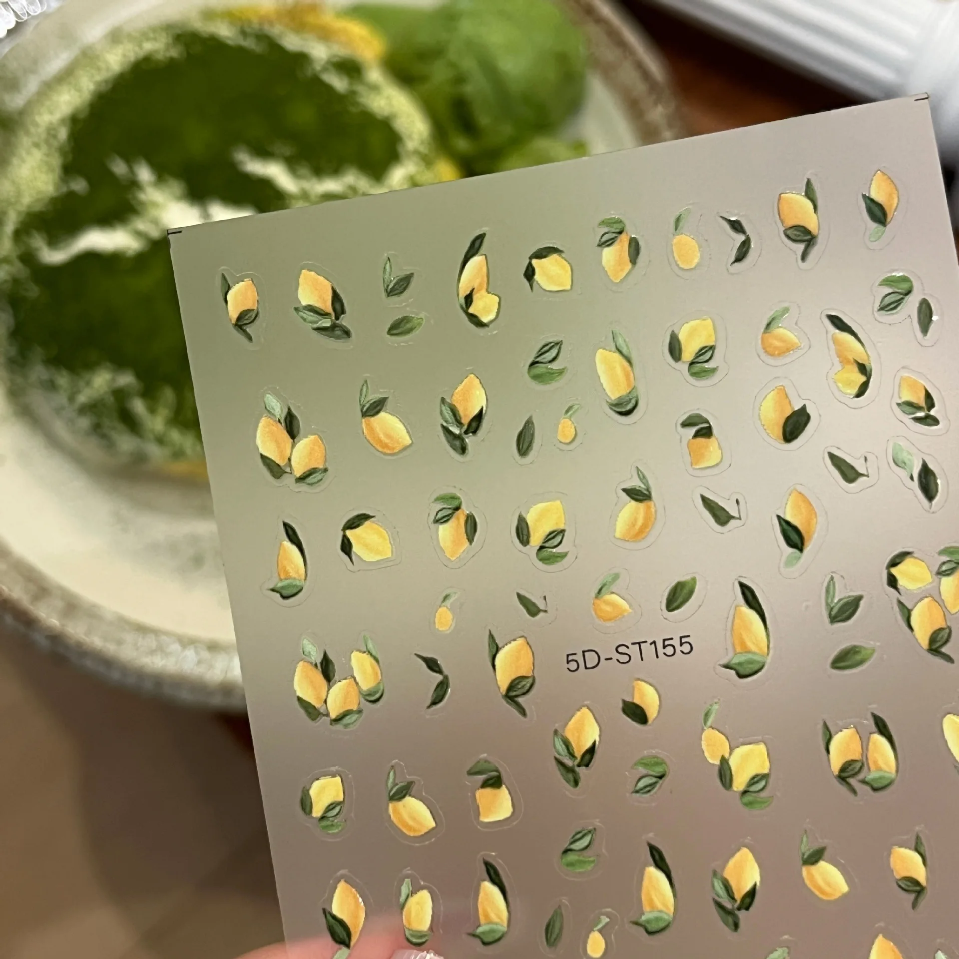 

5D Lemon with Green Leaves Stickers - Fresh Style Embossed Decals for Phone Nails Camera Makeup Journal