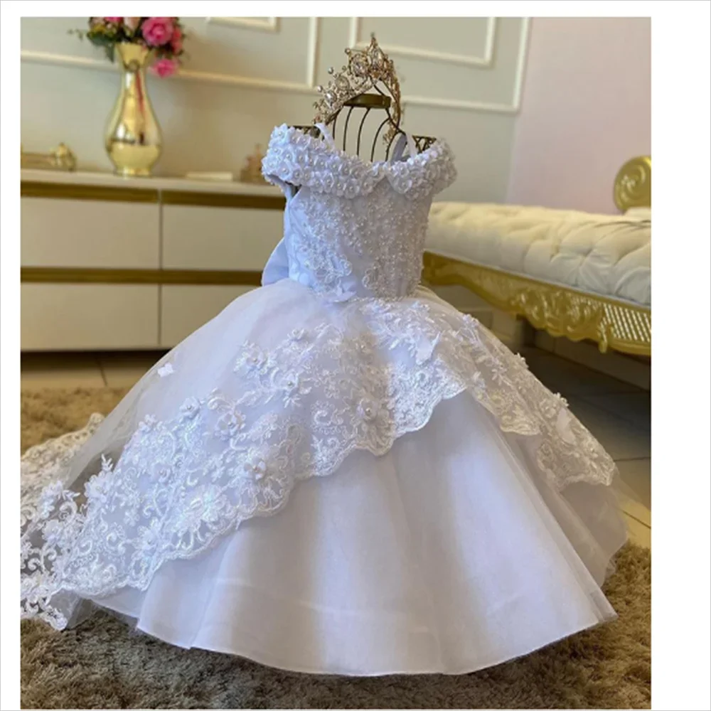 White Flower Girl Dresses Lace applique Birthday Wedding Ball Party First Communion Customized Formal Activity