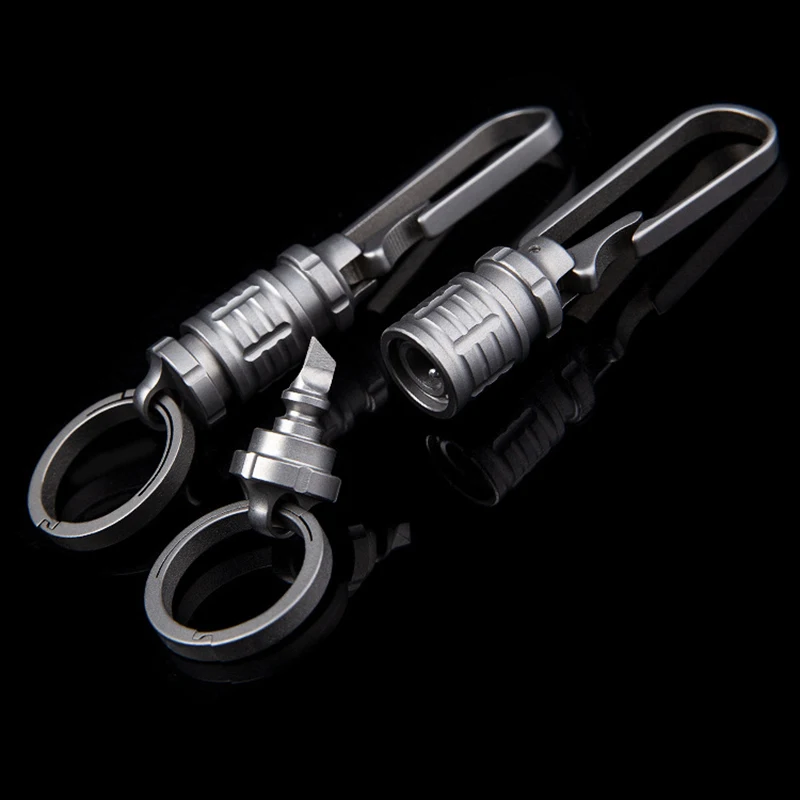 

Titanium Alloy Waist Buckle Keychain Multitool 360 Degree Rotary Car Key Ring Drawable Package Opener EDC Outdoor Tool