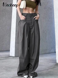 Weekeep Grey Cargo Pants Korean Fashion Lace Up Pocket Low Rise Casual Pants Women Streetwear Sweatpants y2k Aesthetic Trousers