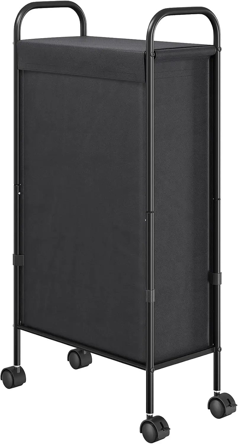 

Slim Laundry Hamper with Lid, 50L Rolling Laundry Basket on Wheels, Narrow Dirty Cloth Cart with Removable Inner Bag for Small