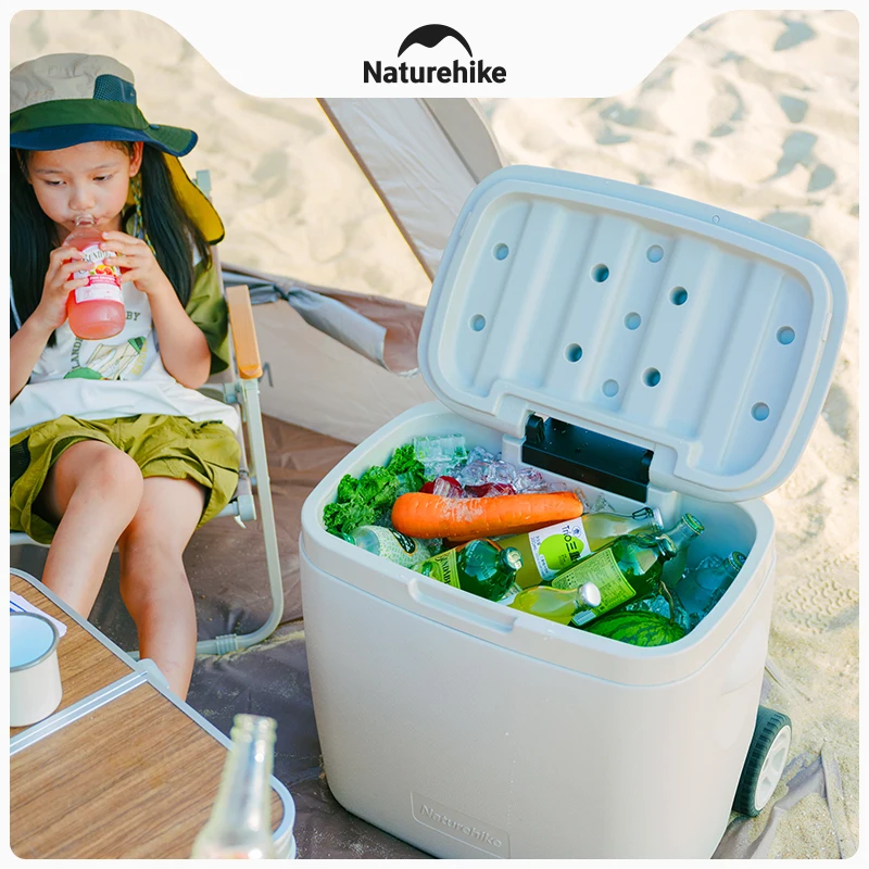 Naturehike Camping Cooler Insulated Container Cart Ice Box on Wheel 48H Thermal Drinks Food Portable Big Capacity 28/38 Liters