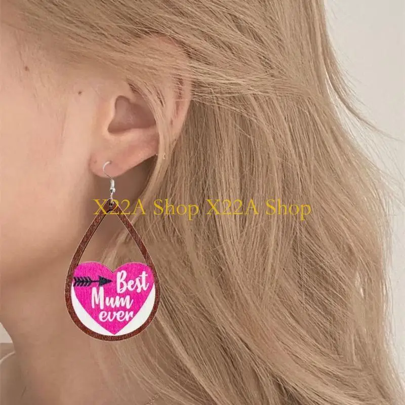 Unique Vintage MOM I LOVE YOU Letters Earrings for Mother Dangle Teardrop Earrings