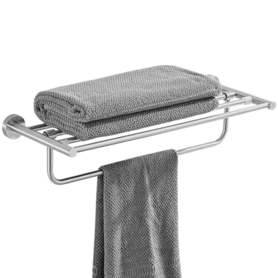 

Bathroom Towel Rack - Stainless Steel Towel Shelf with 24-Inch Towel Bar Wall Mounted Towel Storage Organizer Brushed Silver