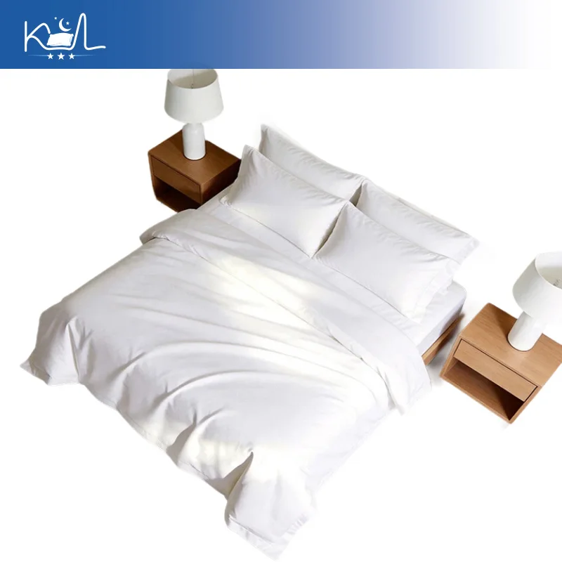 100% Cotton Twill 4 Piece Bed Sheet Set, White Plain Hotel Home Bedding, All Season Soft Breathable Sheets with Pillowcases