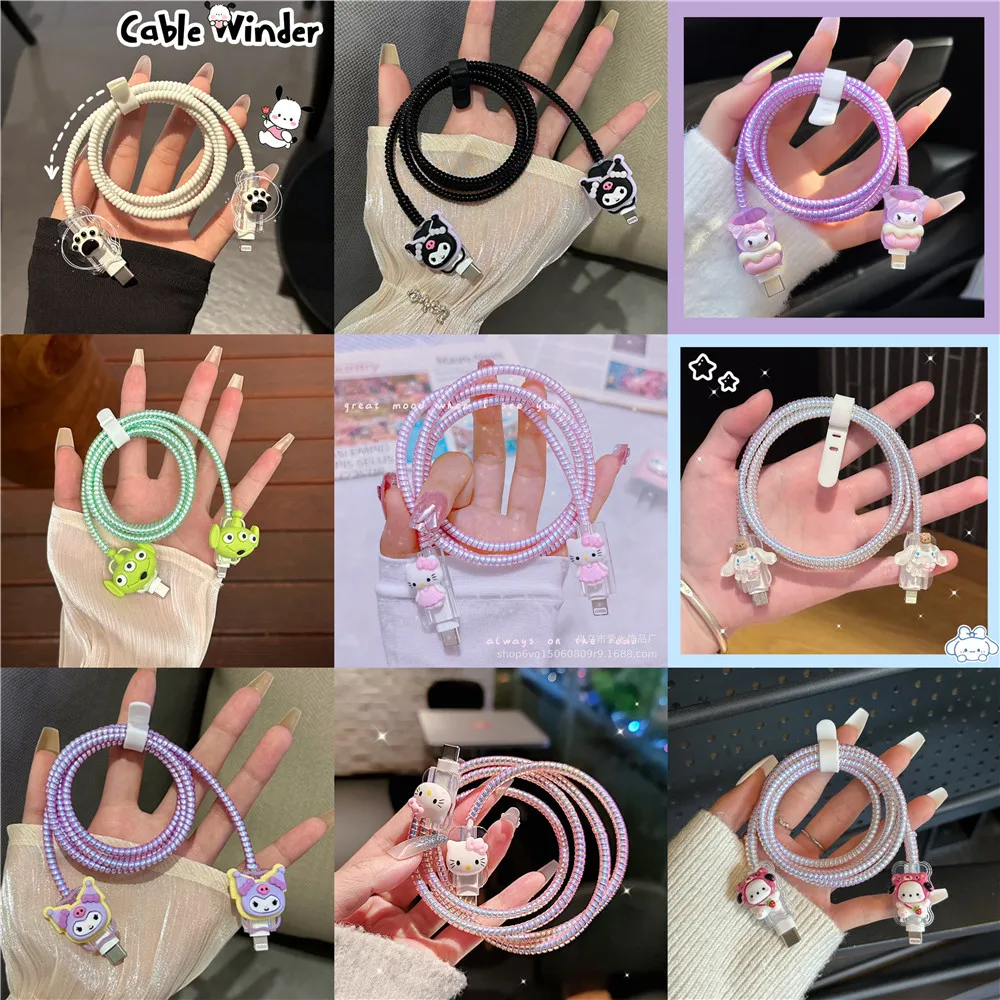 4Pcs/Set Cable Winder Spring Rope Sznurek USB Cable Protector Dla Apple IPhone Dla Samsung Xiaomi Huawei Kabel Protect Dekoracja