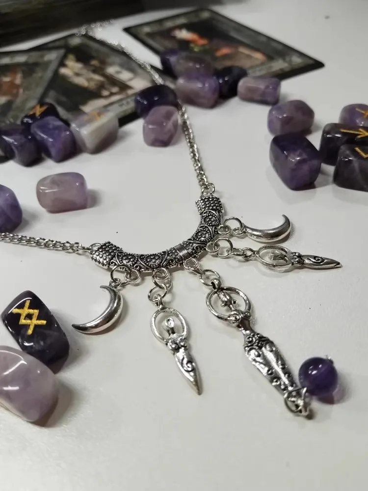 Moon Goddess Choker,Vintage jewelry,Gothic accessory,mystery symbols,ethnic style,witch,pagan,handmade,carved,necklace For Women