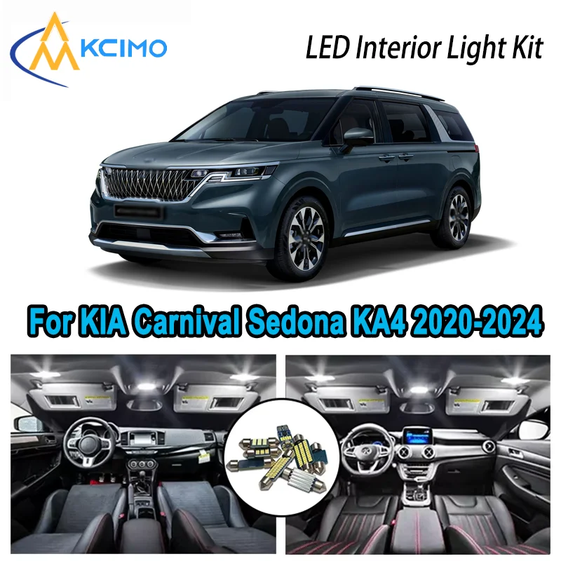 

Для KIA Carnival Sedona KA4 2020-2024 2022 Яркий светодиодный комплект внутреннего купольного освещения багажника с картой Автомобильные светодиодные лампы Canbus без ошибок