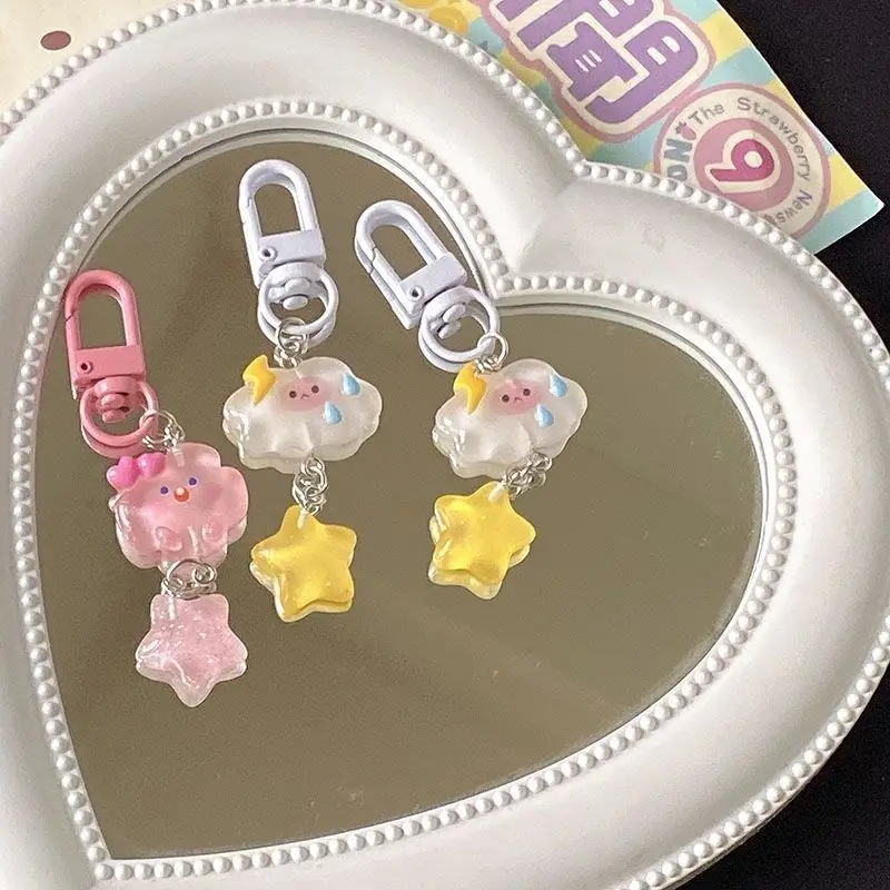 Cute Cartoon Cloud Star Keychain Pentagram Key Chain For Girls Children Decoration Key Ring Jewelry Gifts