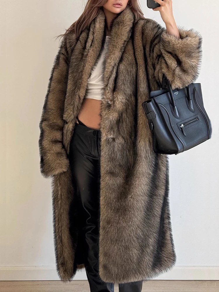 

ZADORIN 2025 Oversized Длинные плюшевые шубы с градиентом Женская пушистая куртка из искусственного меха с лацканами Зимнее пальто Женское новое пальто и куртки