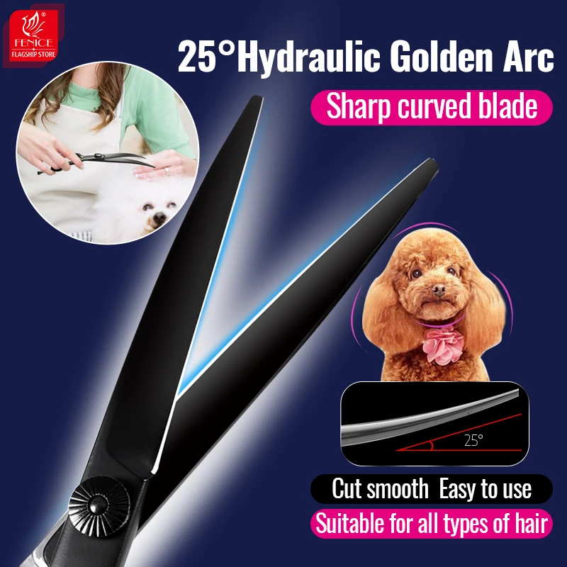 Fenice Professional Affordable 6.5/7.0 inch Black Pet Scissors Dog Hair Clipper Grooming Tools Suitable for Home Users