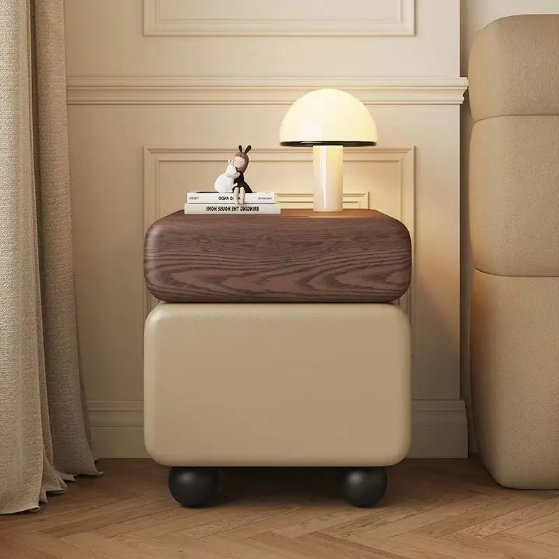 

Simple Cream Modern Bedside Cabinet Light Luxury Bedroom Solid Wood Home Storage Premium Bedside Table