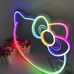 Anime Cartoon LED Neon Lights Colorful KT Cat Mirror Neon Signs Holidays Christmas Decoration Shine Kitty Cat Light Party Neon