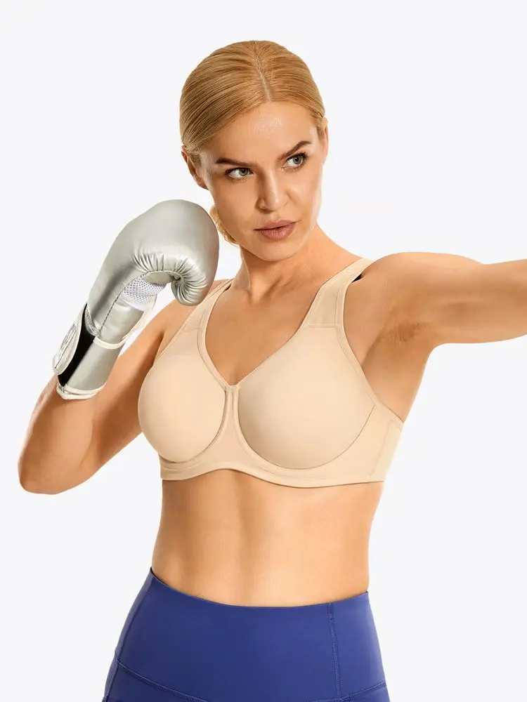 Women Unwired Bras High Impact Double-Layer Shock Control Plus Size Outer Sports Bra Tops Sportswear Gym Workout Run Underwear