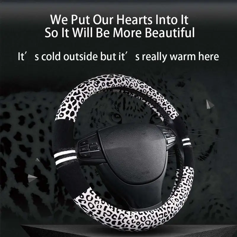 Autumn And Winter New Set Of Plush Steering Wheel Cover Leopard Fashion Steering Wheel Cover Protective Cap For Auto Accessoies