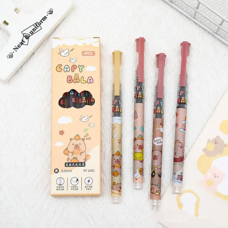 4Pcs Cute Capybara High-capacity Direct Liquid Ballpoint Pen Set Quickly-Drying Office School Supplies Stationery