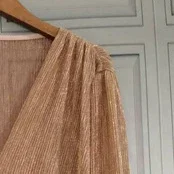 

Women's pink metallic shiny silk dress V-neck waist evening birthday party sexy dress