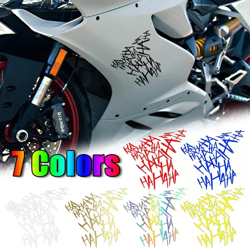 7 Colors HAHAHA Motorcycle Decals Creative Funny Motocross Helmet Waterproof Decor Stickers Moto Bumper Fuel Tank Sticker 1pc