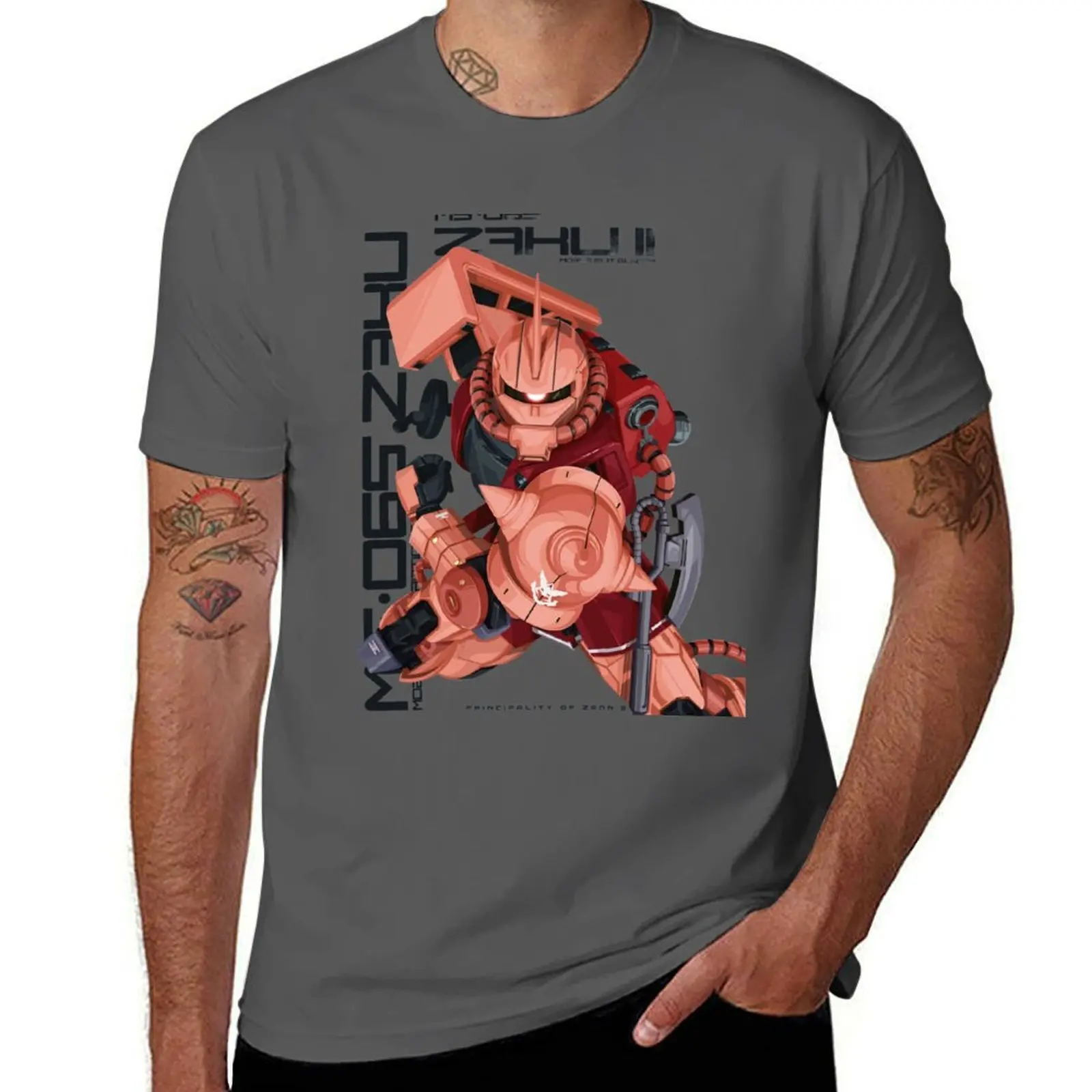 Text II Zaku Black Version MS-06S T-Shirt Casual Minimalist Short Sleeve Top
