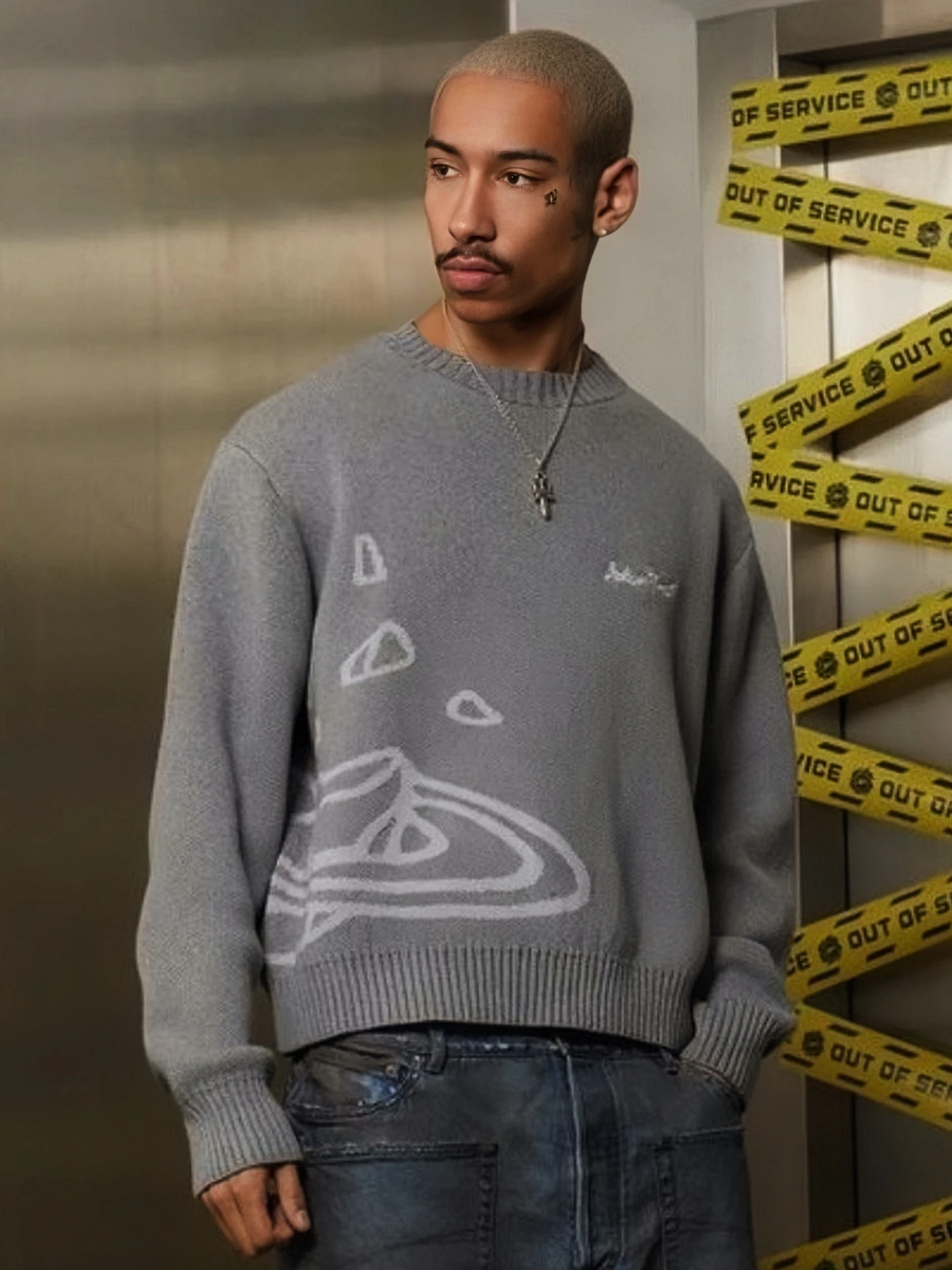 

American Sle Broken Pl Streetwear Loose Fit Overhead Knitted Sweater Casual Cotton Long Sve round Ne Sweatirt