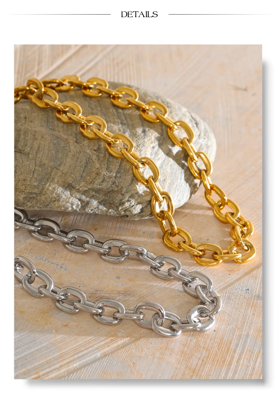 Yhpup Statement-Halskette aus Edelstahl mit Metallkette, PVD-beschichtet, wasserdicht, strukturiert, lässiger, trendiger Schmuck – Detail 10