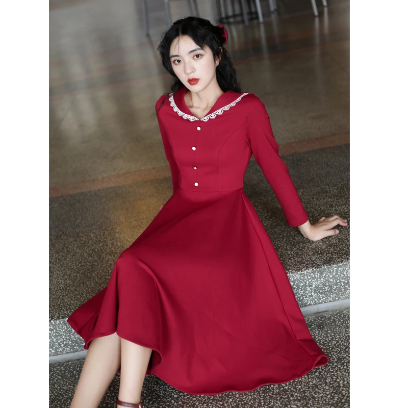 Red Elegant Autumn Winter Dress for Bride Tea Ceremony Wedding Dress Cocktail Party Gown Return Home Engagement Dress
