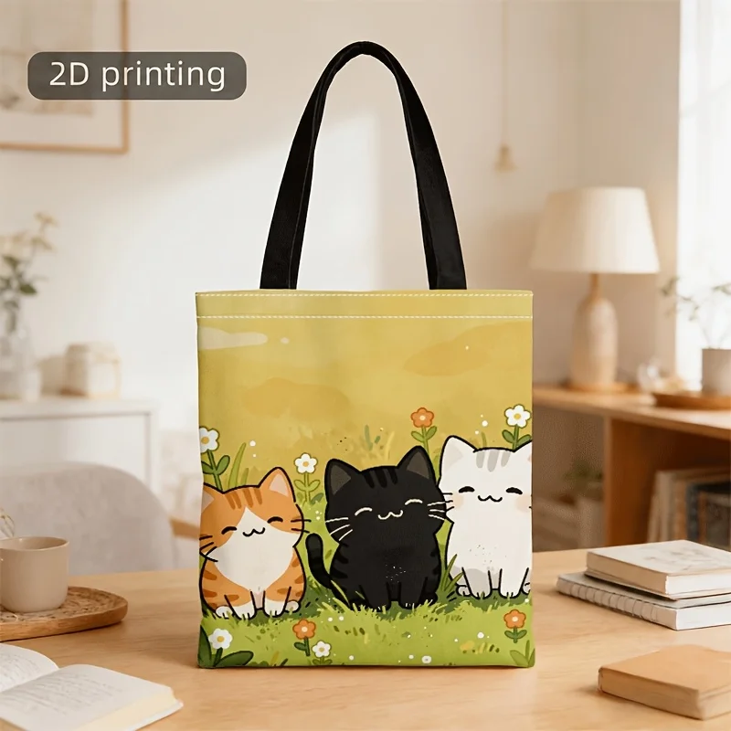 Crossbody and Handbag for Men and Women Cute Cartoon Cats on Grass Print Unisex Tote Crossbody Bag for Daily Commute Students